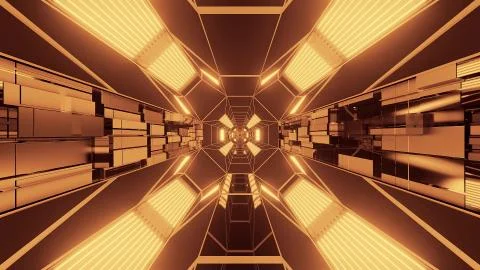 Creative endless futurisic sci-fi tunnel corridor with technical texture 3d Stock Illustration