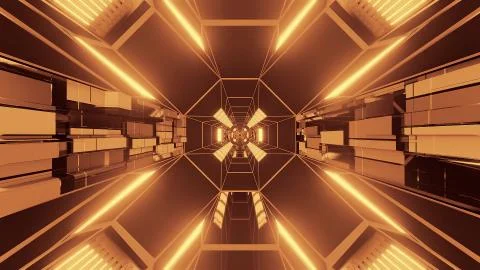 Creative endless futurisic sci-fi tunnel corridor with technical texture 3d Stock Illustration