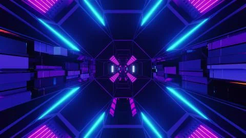 Creative endless futurisic sci-fi tunnel corridor with technical texture 3d Stock Illustration