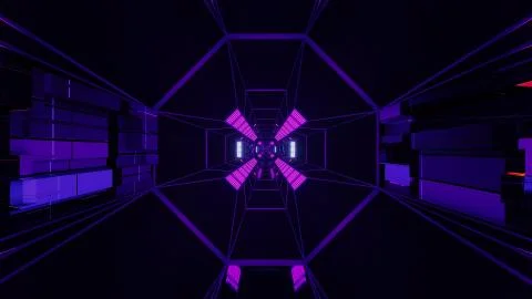 Creative endless futurisic sci-fi tunnel corridor with technical texture 3d Stock Illustration