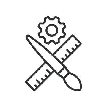 Creative engineering tools icon in line design. design, ruler, brush, gear Stock Illustration