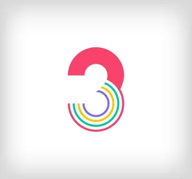 Creative ethnic number 3 multicolored linear logo. Stock Illustration