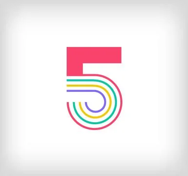 Creative ethnic number 5 multicolored linear logo. Stock Illustration