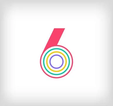 Creative ethnic number 6 multicolored linear logo. Stock Illustration
