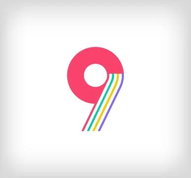 Creative ethnic number 9 multicolored linear logo. Stock Illustration