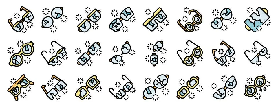 Creative evolution of glasses through time icons Stock Illustration