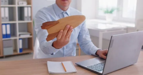 Creative executive manager playing having fun in office, launching rocket up Stock Footage 321906854