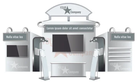 Creative exhibition stand design. Booth template. Corporate identity vector Stock Illustration