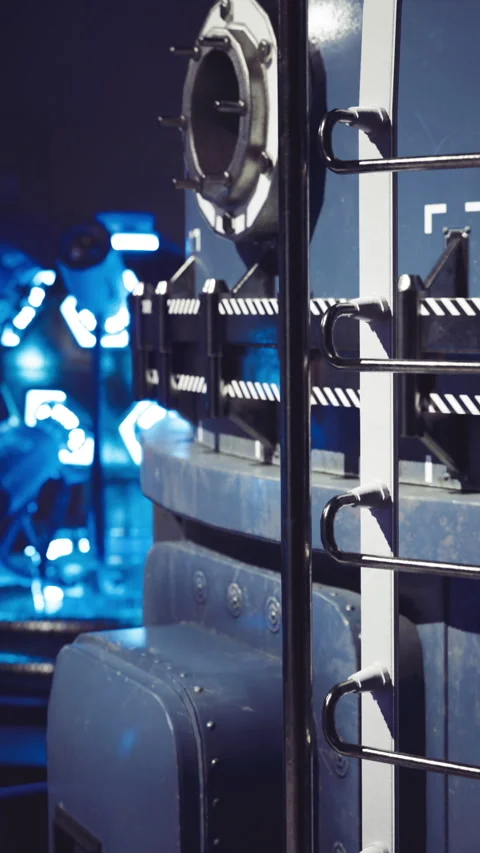 Creative exploration in an artistic studio with vibrant blue lights Stock Footage 331831231