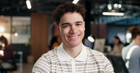 Creative, face and man in office with smile, advertising career and about us in Stock Footage 340606013