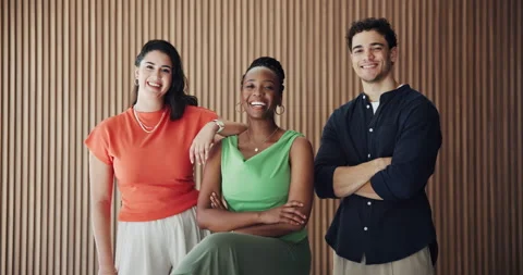 Creative, face and team with laugh in office for journalism, career development Stock Footage 331056874
