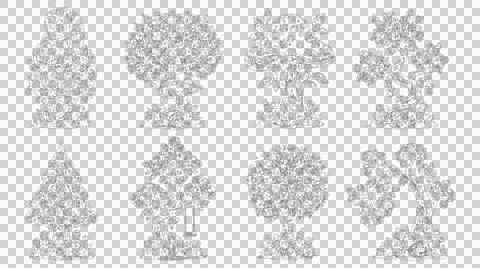Creative fantasy forest trees in elevation view on transparent Stock Illustration