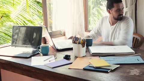 Creative fashion design men develop ideas and looking laptop Stock Footage 73128127