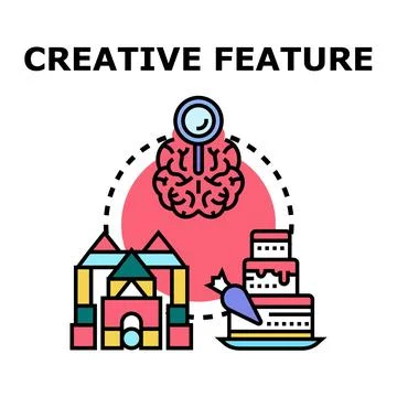 Creative feature concept with brain, building blocks, and cake Stock Illustration