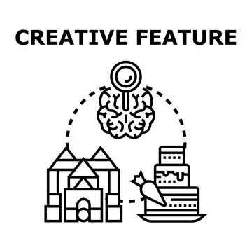 Creative feature concept with brain, building blocks, and cake Stock Illustration