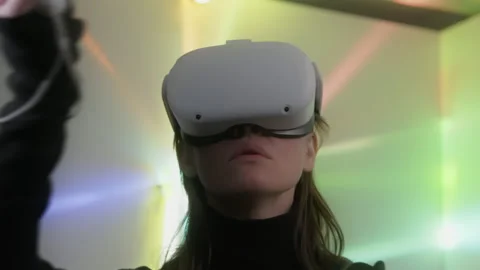 Creative female artist does concept art with virtual reality glasses Stock Footage 242092606