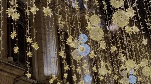 Creative festive holiday light decorations street Stock Footage 102041425
