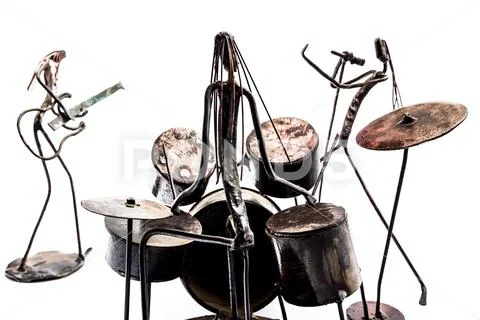 Creative figures of musicians, Singer is with guitarist and drummer, they are Stock Photos