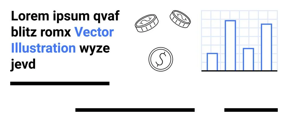 Creative Financial Analysis Design with Graphs and Coins in Blue and Black Illustrazione stock