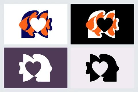 Creative Fish and Heart Letter N Logo Design Stock Illustration