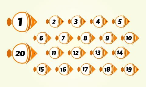 Creative Fish Arrow directional bullet points numbers from 1 to 20 Stock Illustration