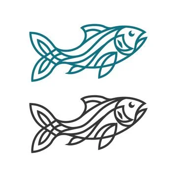 Creative Fish Line Logo Design for Seafood Brand and Fishing Stock Illustration