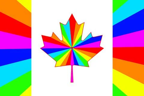 Creative Flag of Canada with stripes in the colors of the rainbow. Background Stock Illustration