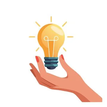 Creative flat artwork showing a hand supporting a glowing bulb, idea concep.. Stock Illustration