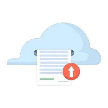Creative flat icon of a file uploading to a blue cloud, emphasizing cloud backup Stock Illustration