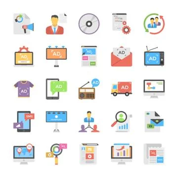 Creative Flat Icon Media And Advertisement Set Illustrazione stock