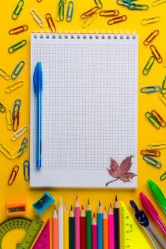 Creative flat lay back to school concept with Notepad, with copy space Stock Photos