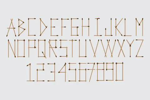 Creative Flat Lay Matchstick Alphabet and Numeral Artistic Typography Set Stock Illustration