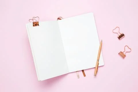 Creative flat lay mockup design of workspace. Top view composition with white Stock Photos