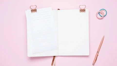 Creative flat lay mockup design of workspace. Top view composition with white Stock Photos