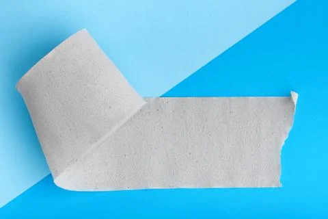 Creative flat lay overhead composition with roll of ecological toilet paper Stock Photos