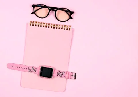 Creative flat lay photo of workspace desk. Stock Photos