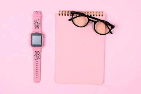 Creative flat lay photo of workspace desk. Stock Photos