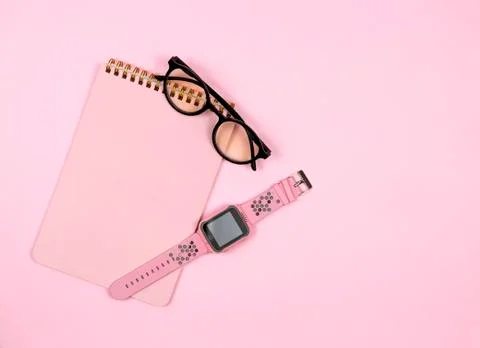 Creative flat lay photo of workspace desk. Stock Photos