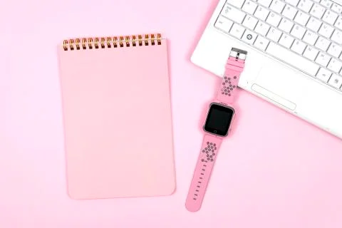 Creative flat lay photo of workspace desk. Stock Photos