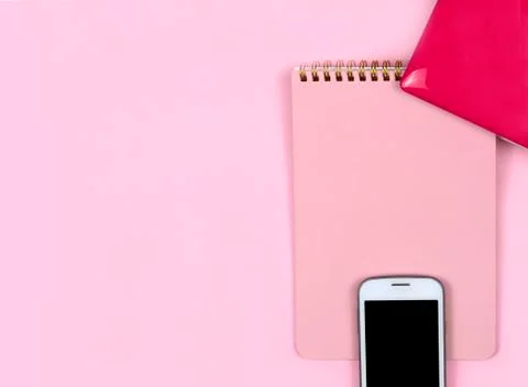 Creative flat lay photo of workspace desk. Stock Photos