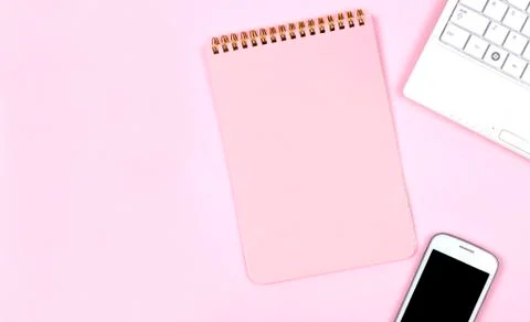 Creative flat lay photo of workspace desk. Stock Photos