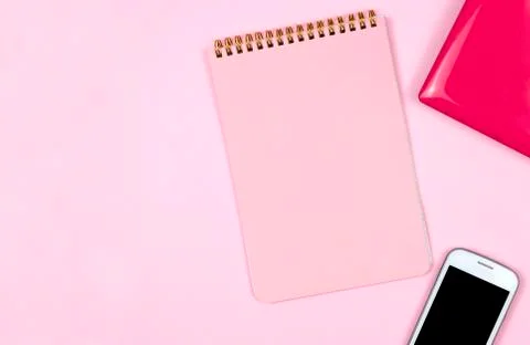 Creative flat lay photo of workspace desk. Stock Photos