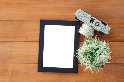 Creative flat lay photo of workspace desk. Office desk wooden table with ol.. Stock Photos