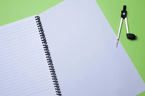 Creative flat lay, table top, overview for students homework, education, offi Stock Photos