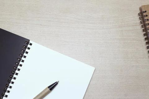 Creative flat lay of workspace office desk with copy space background Stock Photos