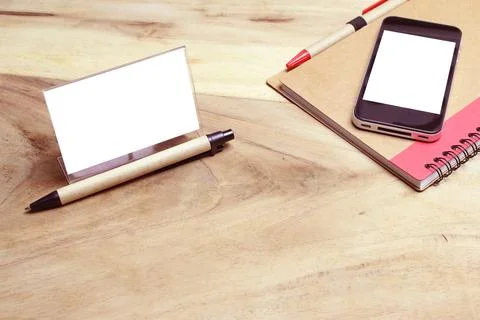 Creative flat lay of workspace office desk with copy space background Stock Photos