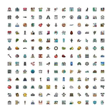 Creative flat outline icons for various concepts Stock Illustration