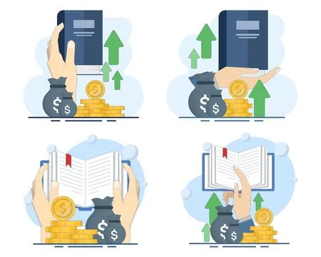 Creative flat vector illustration set showcasing financial education Stock Illustration
