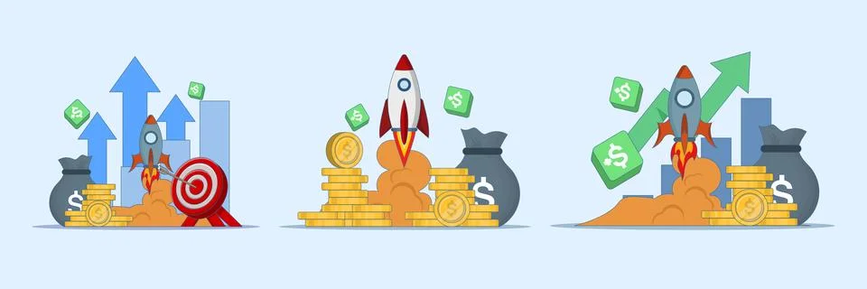 Creative flat vector illustration set showcasing economic growth Stock Illustration