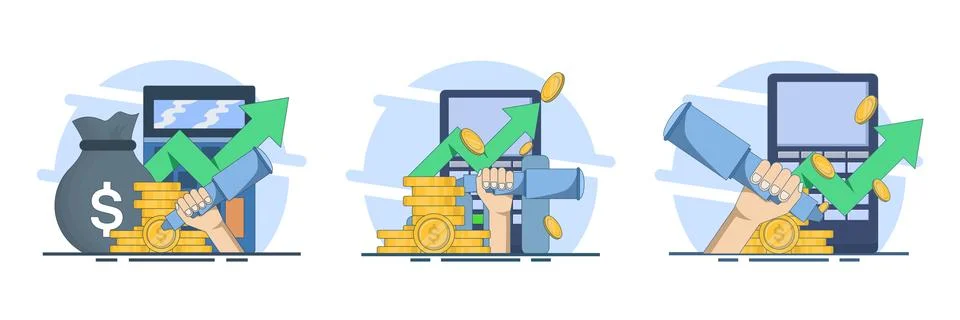 Creative flat vector illustration set showcasing online finance management Stock Illustration